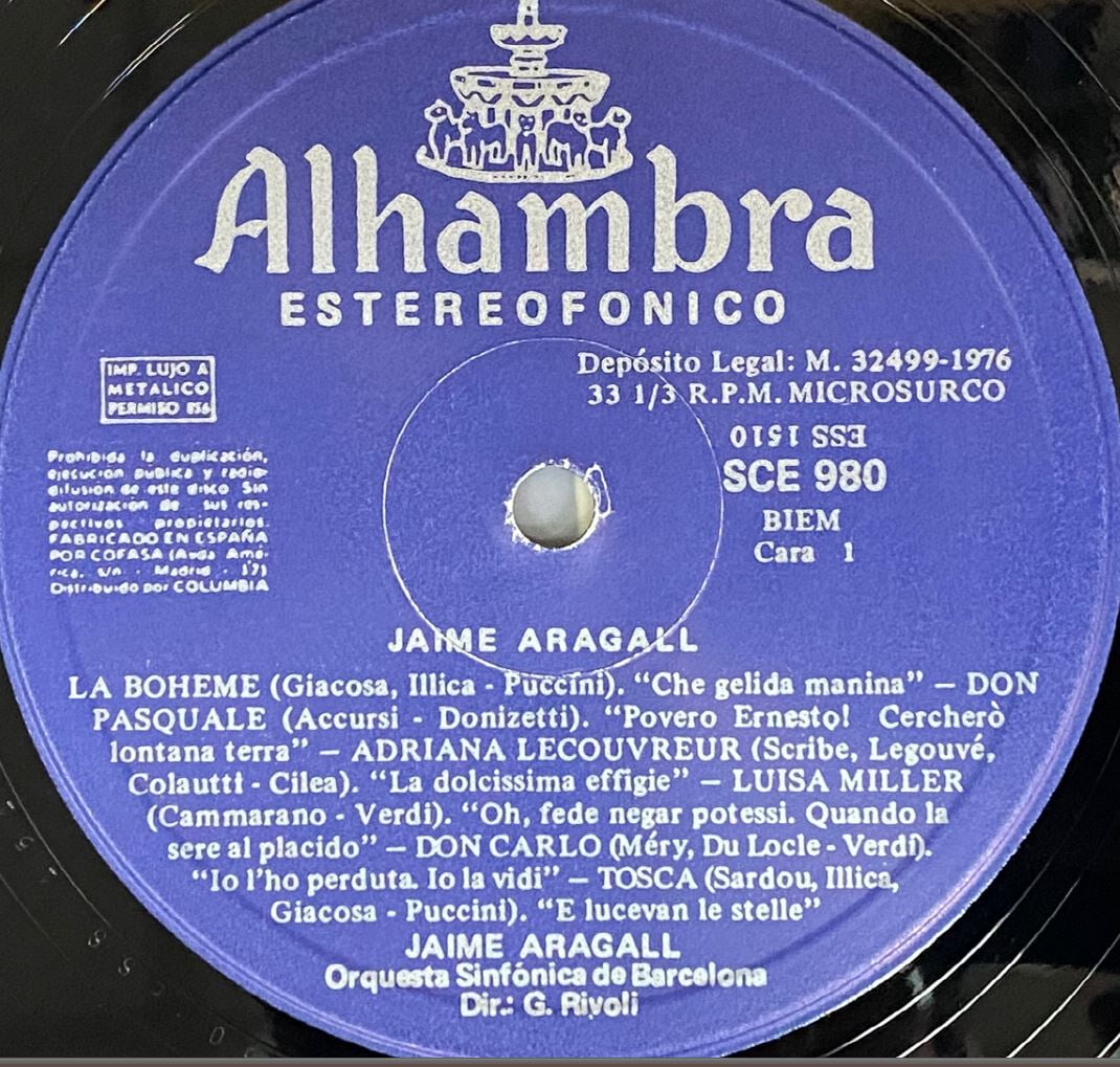 [LP] 자이메 아라갈 - Jaime Aragall - Orquestra Sinfonica De Barcelona,Gianfranco Rivoli LP [스폐인반]