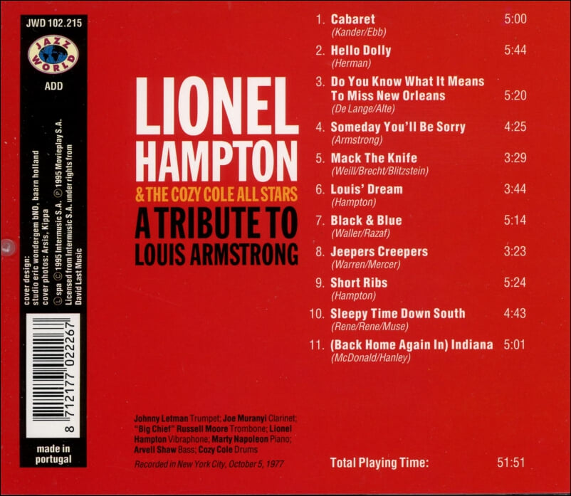 라이오넬 햄튼 (Lionel Hampton) & Cozy Cole All Stars - A Tribute To Louis Armstrong(Portugal발매)