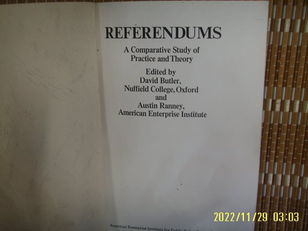 뽁 사본. 외국판 American Enterprise Institute / Butler / REFERENDUMS A Comparative Study of Practice and Theory -사진.꼭 상세란참조