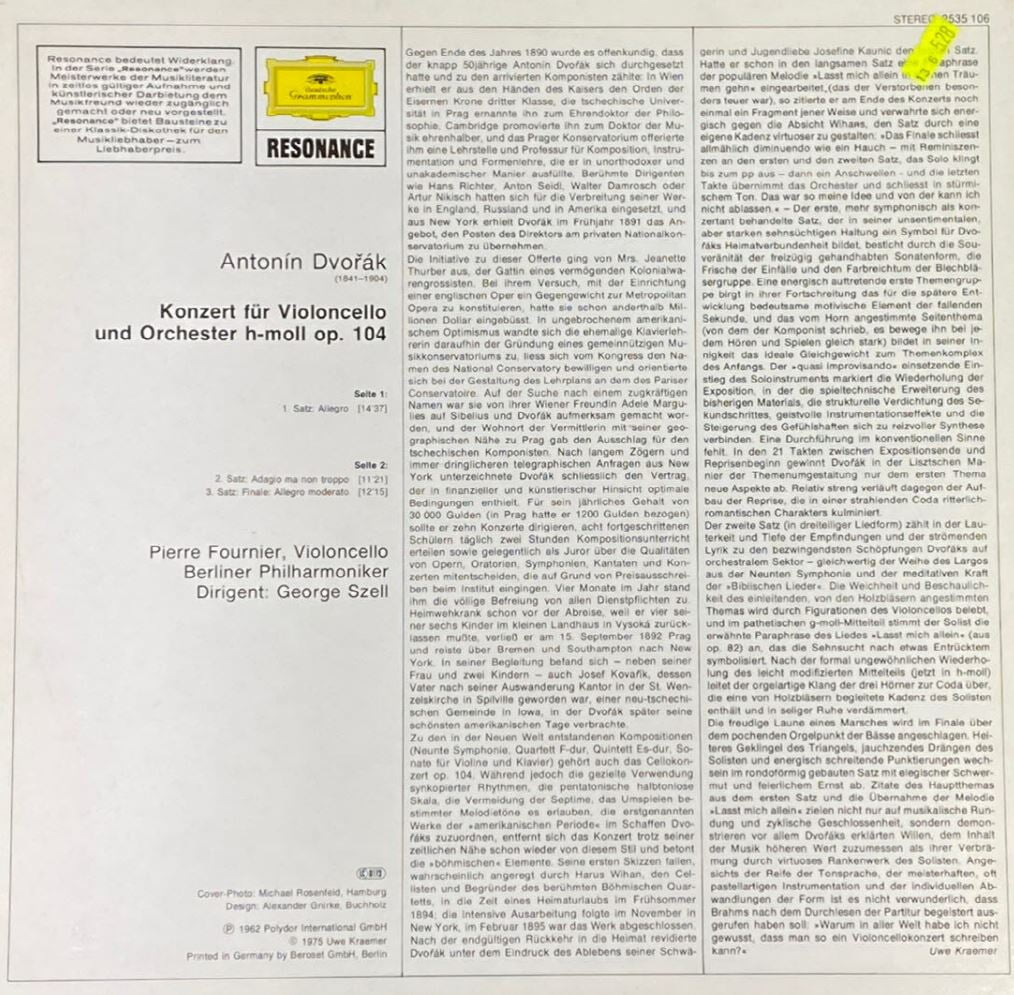 [LP] 피에르 푸르니에,조지 셀 - Dvorak Konzert Fur Violoncello Und Orchester H-moll Op.104 [독일반]