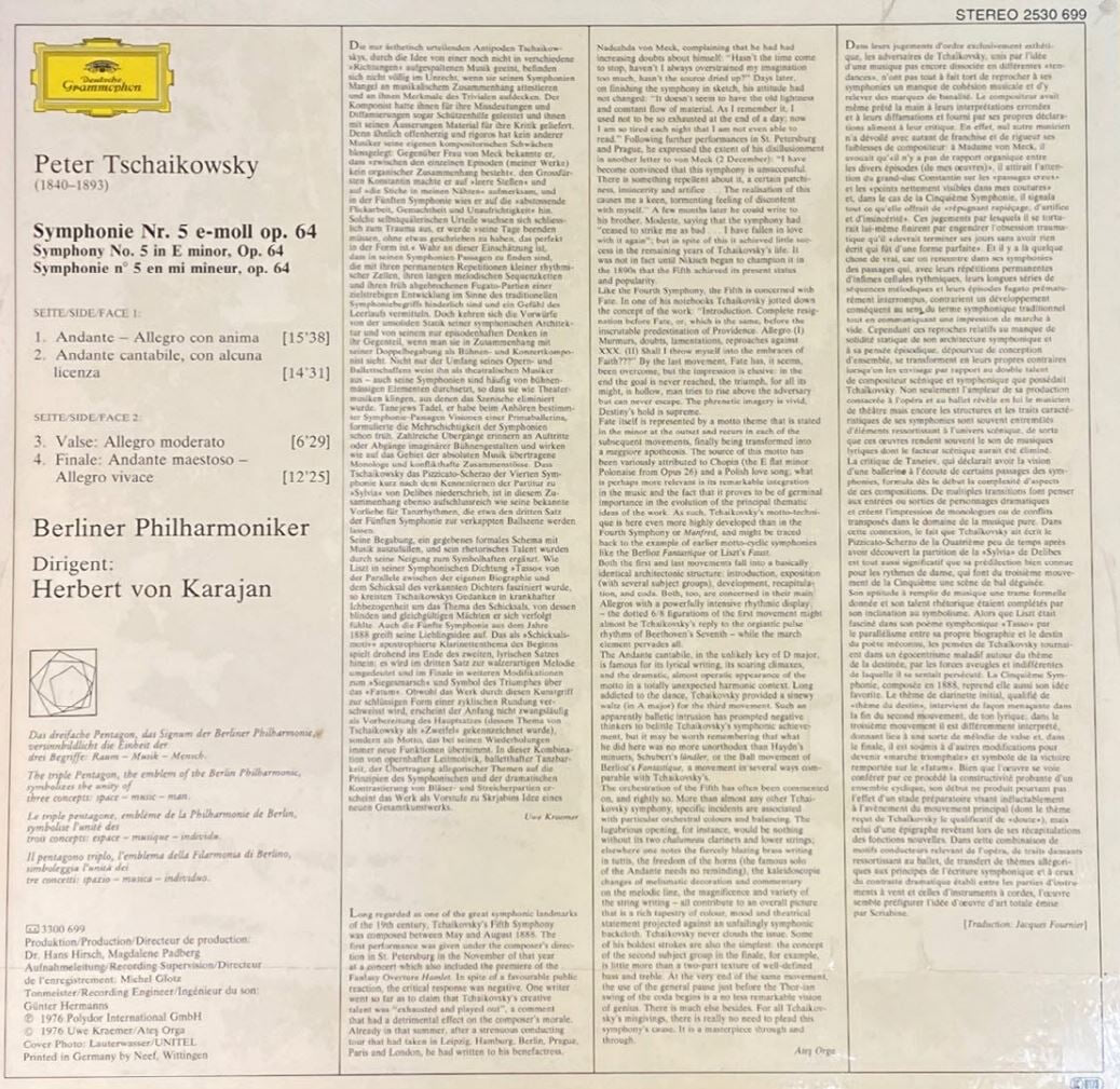 [LP] 카라얀 - Karajan - Tschaikowsky Symphonie Nr.5 e-moll Op.64 LP [독일반]