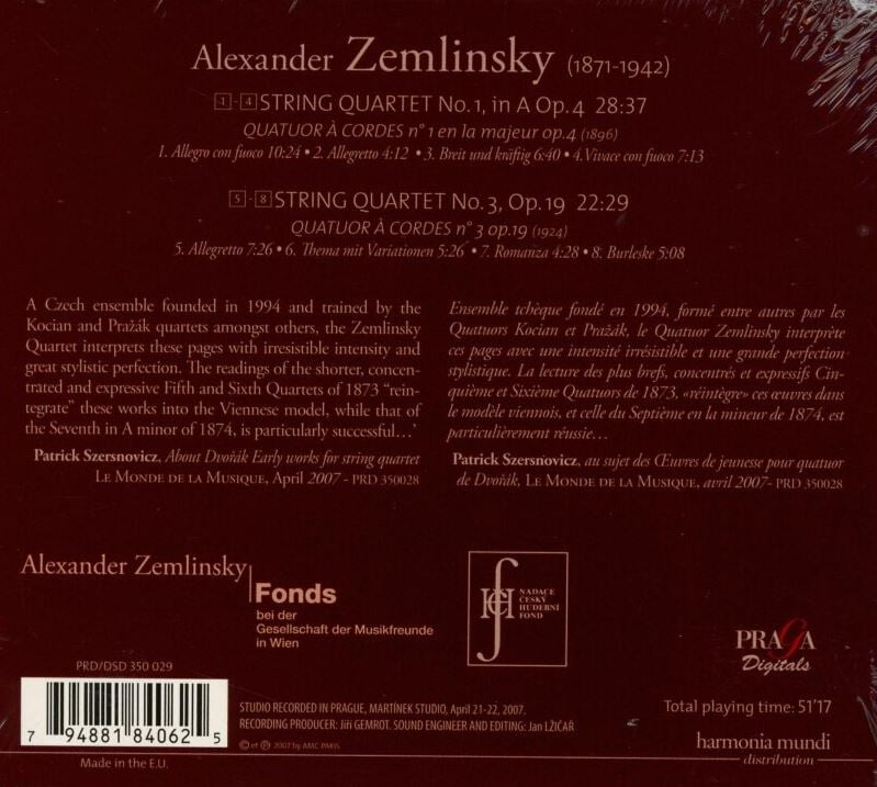 잼린스키 콰르텟 - Zemlinsky Quartet - Zemlinsky String Quartets No.1 Op.4, No. 3 Op.19 [미개봉] [E.U발매]