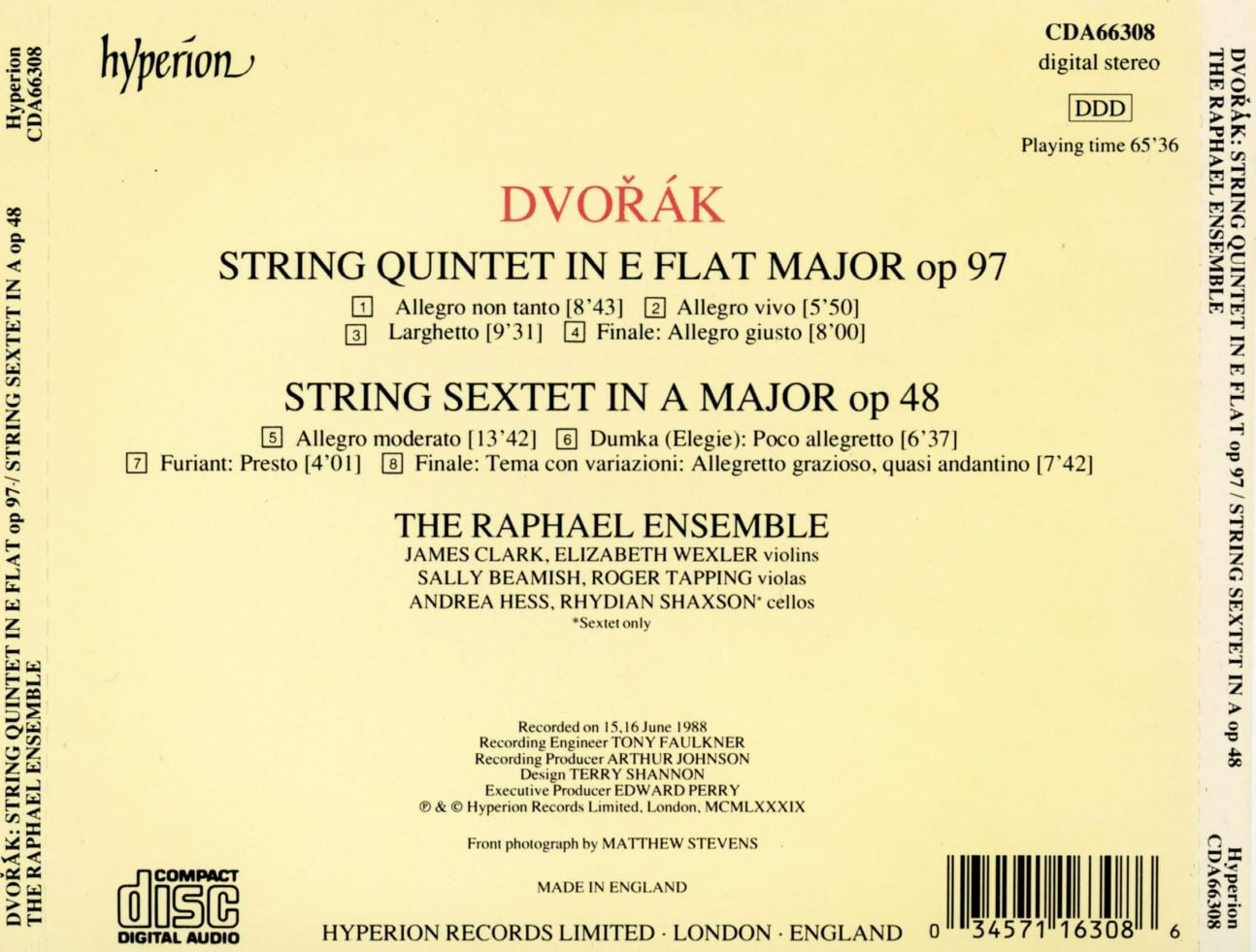 라파엘 앙상블 - The Raphael Ensemble - Dvorak String Quintet Op.97 , String Sextet Op.48 [U.K발매]