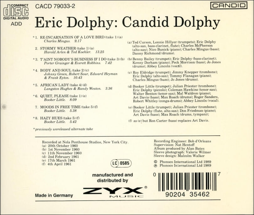 에릭 돌피 (Eric Dolphy) - Candid Dolphy(독일발매)