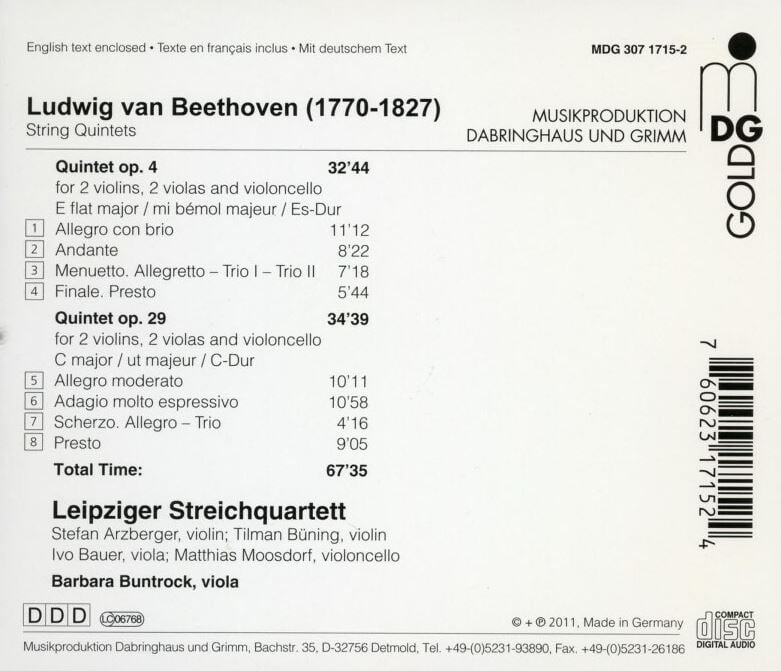 라이프치히 콰르텟 - Leipziger Streichquartett - Beethoven String Quintets Op.4 & 29 [Gold] [독일발매] 