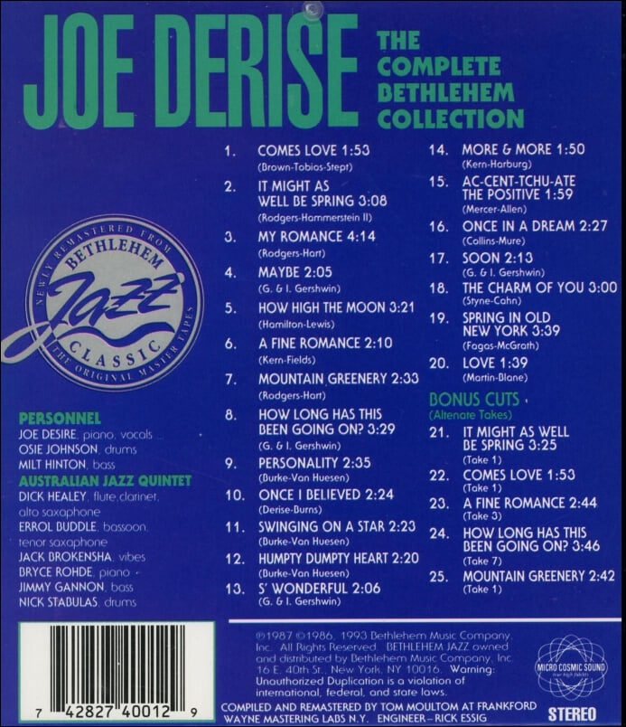 조 데리스 (Joe Derise) - The Complete Bethlehem Collection(US발매)