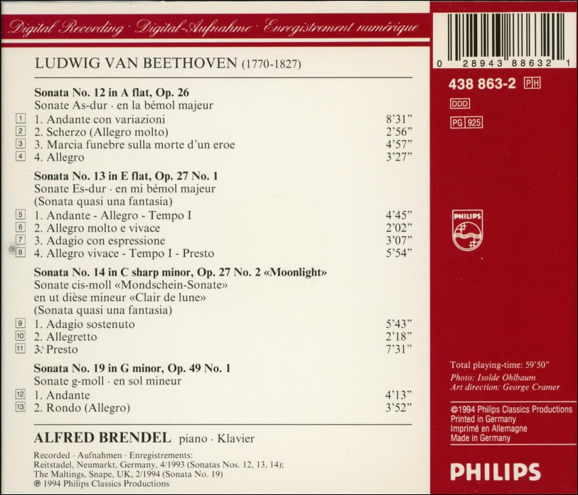 Beethoven : Piano Sonatas  Op. 26, 27 "Moonlight" - 브렌델 (Alfred Brendel)(독일발매)