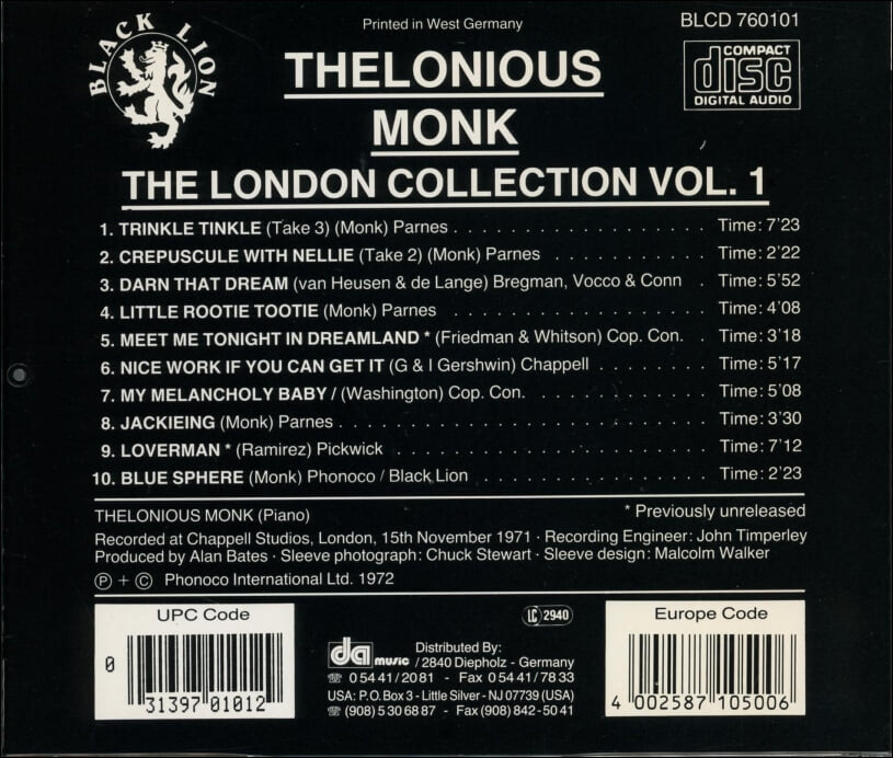텔로니어스 몽크 (Thelonious Monk) - The London Collection: Volume One(독일발매)