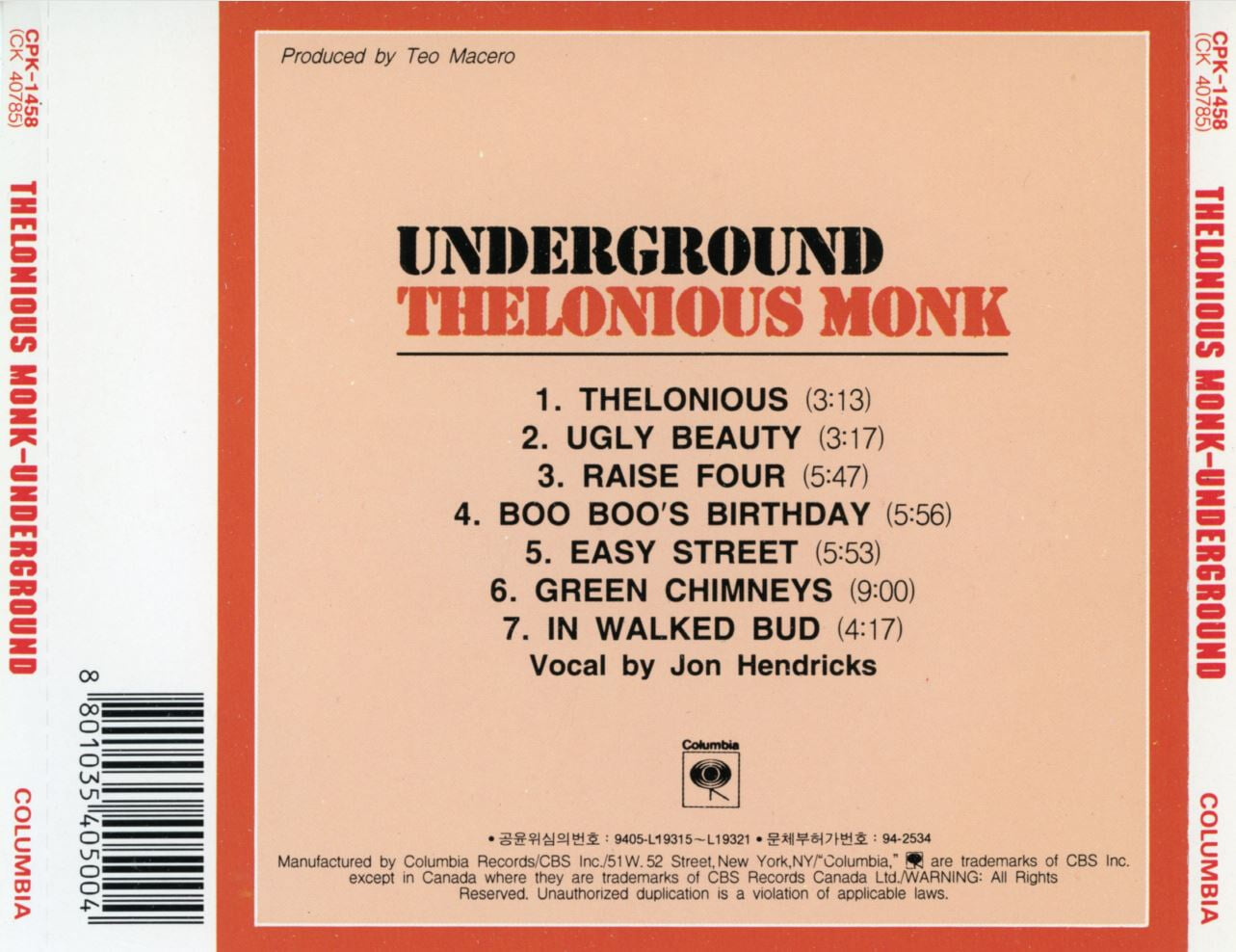 델로니어스 몽크 - Thelonious Monk - Underground