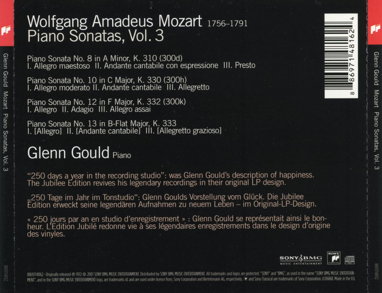 글렌 굴드 - Glenn Gould - Mozart Piano Sonatas, Vol.3 (Sonatas Nos. 8, 10, 12 & 13) [E.U발매]