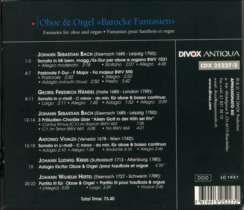 Oboe & Orgel "Baroque Fantasies" - 조볼리 (Omar Zoboli),파솔리스 (Diego Fasolis) (France 발매)