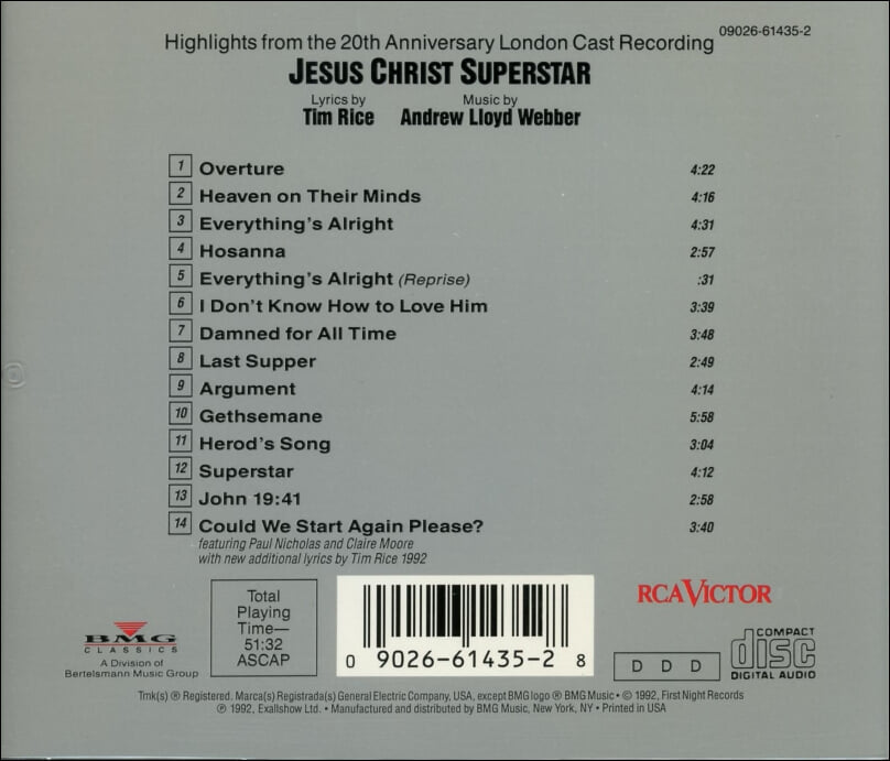 Jesus Christ Superstar - Highlights (앤드류 로이드 웨버 (Andrew Lloyd Webber): OST (US발매)