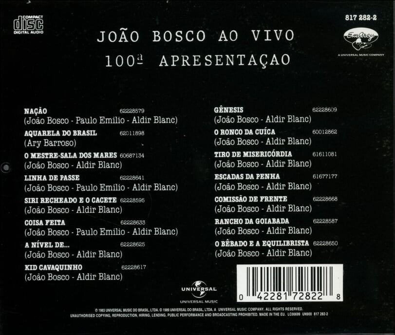 조앙 보스쿠 (Joao Bosco) - Ao Vivo : 100 Apresentacao(EU발매)