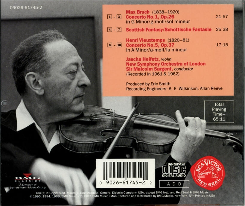 Bruch : Concerto No. 1,No. 5 - 하이페츠 (Jascha Heifetz)(US발매)