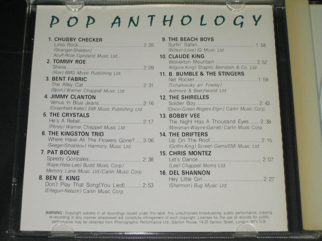 Pop Anthology 7 (1962년) CD음반 ,,, Elap Music ( Pick Wick Compact Discs) - TOMMY ROE / JIMMY CLANTON / BOBBY VEE