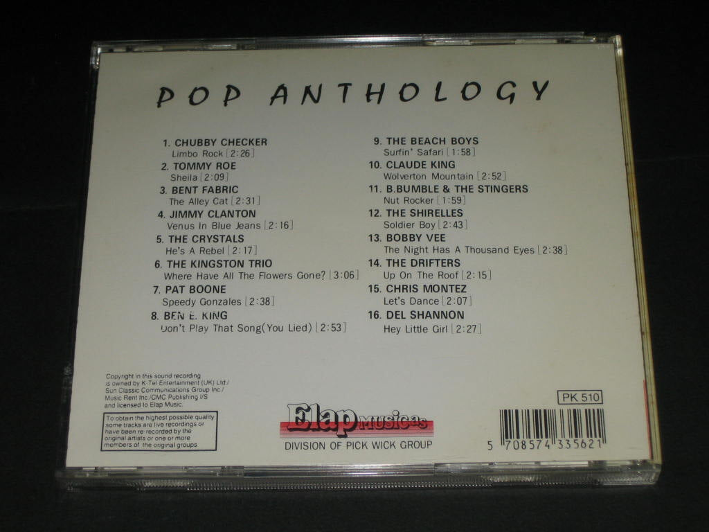 Pop Anthology 7 (1962년) CD음반 ,,, Elap Music ( Pick Wick Compact Discs) - TOMMY ROE / JIMMY CLANTON / BOBBY VEE