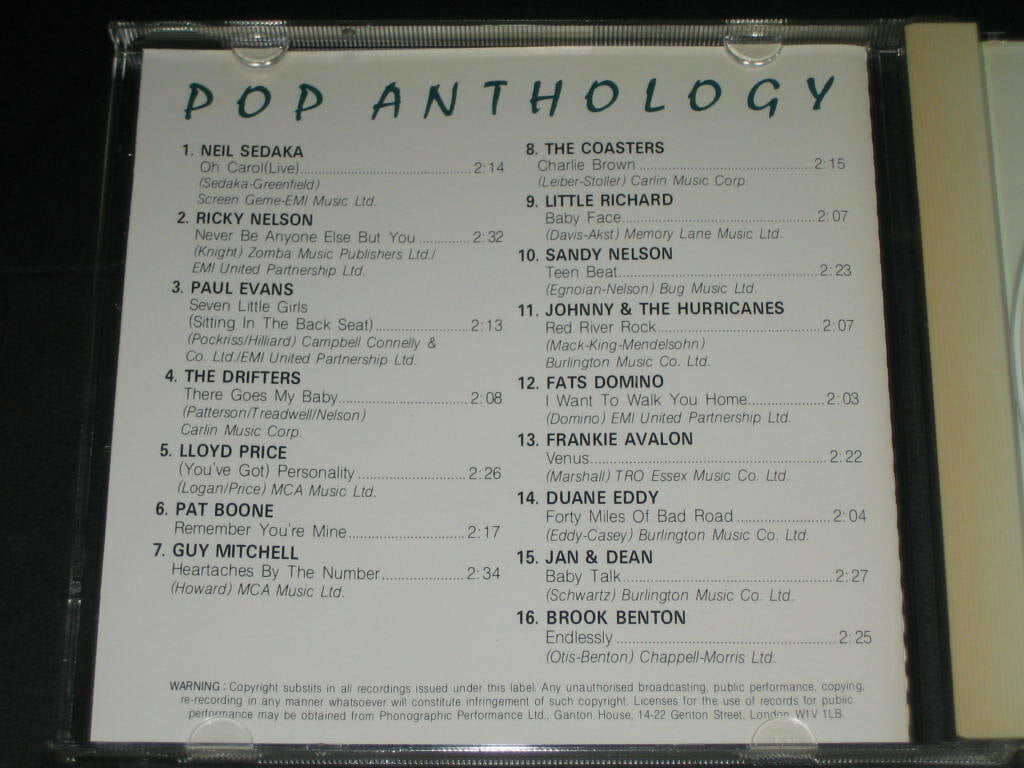 Pop Anthology 4 (1959년) CD음반 ,,, Elap Music ( Pick Wick Compact Discs) - THE DRIFTERS / THE COASTERS / JAN & DEAN