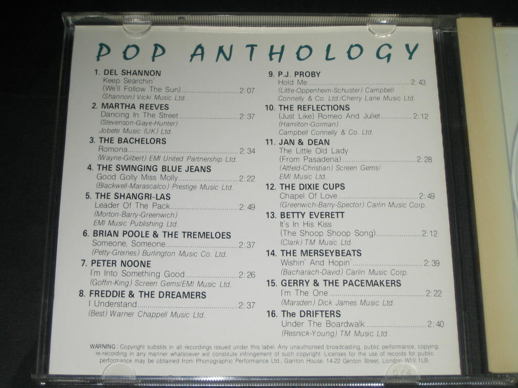 Pop Anthology 9 (1964년) CD음반 ,,, Elap Music ( Pick Wick Compact Discs) - THE SHANGRI-LAS / BRIAN POOLE & THE TREMELOES