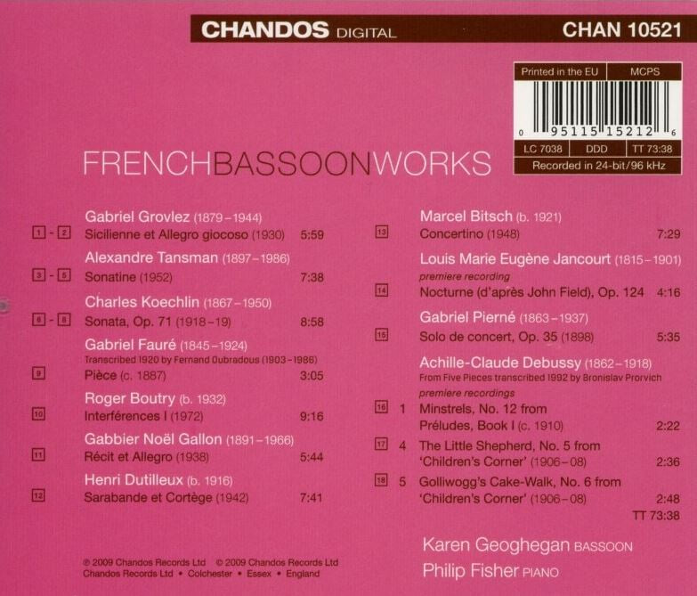 카렌 제게건,필립 피셔 - Karen Geoghegan,Philip Fisher - French Bassoon Works [U.K발매] 