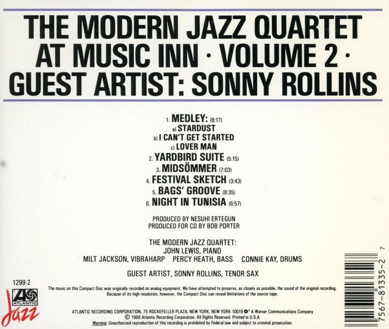 소니 롤린스 & 모던 재즈 쿼텟 - Sonny Rollins,Modern Jazz Quartet - At Music Inn Volume 2 [U.S발매]