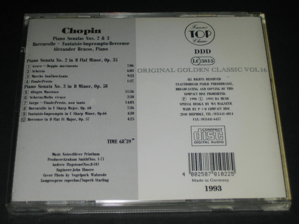 ORIGINAL GOLDEN CLASSIC VOL.16 CD음반 - CHOPIN ,,, (DDD 녹음방식 1993 독일 ) 