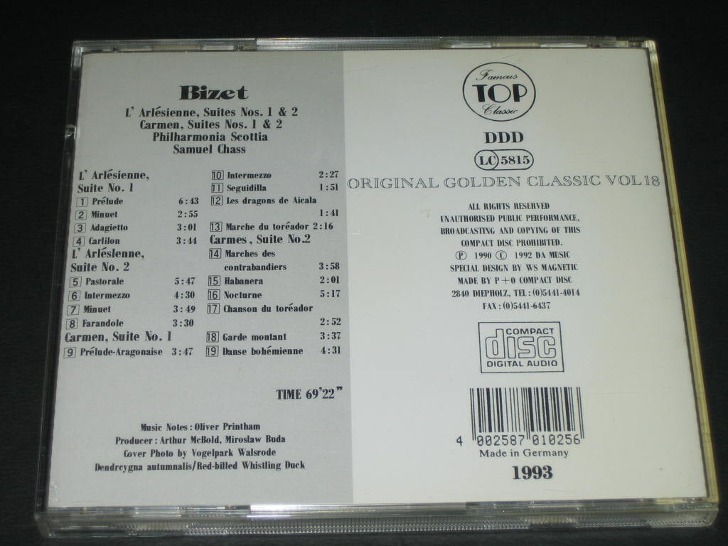 ORIGINAL GOLDEN CLASSIC VOL.18 CD음반 - BIZET 조르쥬 비제 ,,, (DDD 녹음방식 1993 독일 )