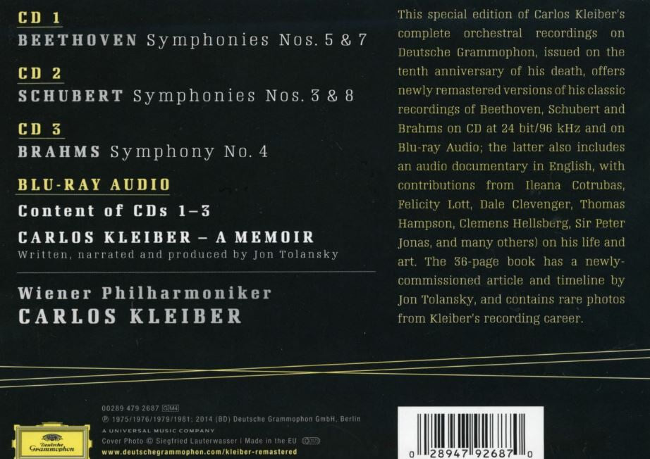 카를로스 클라이버 - Kleiber - Complete Orchestral Recordings On Deutsche Grammophon 4Cds [3CD+1Bluray] [Box] [E.U발매] 