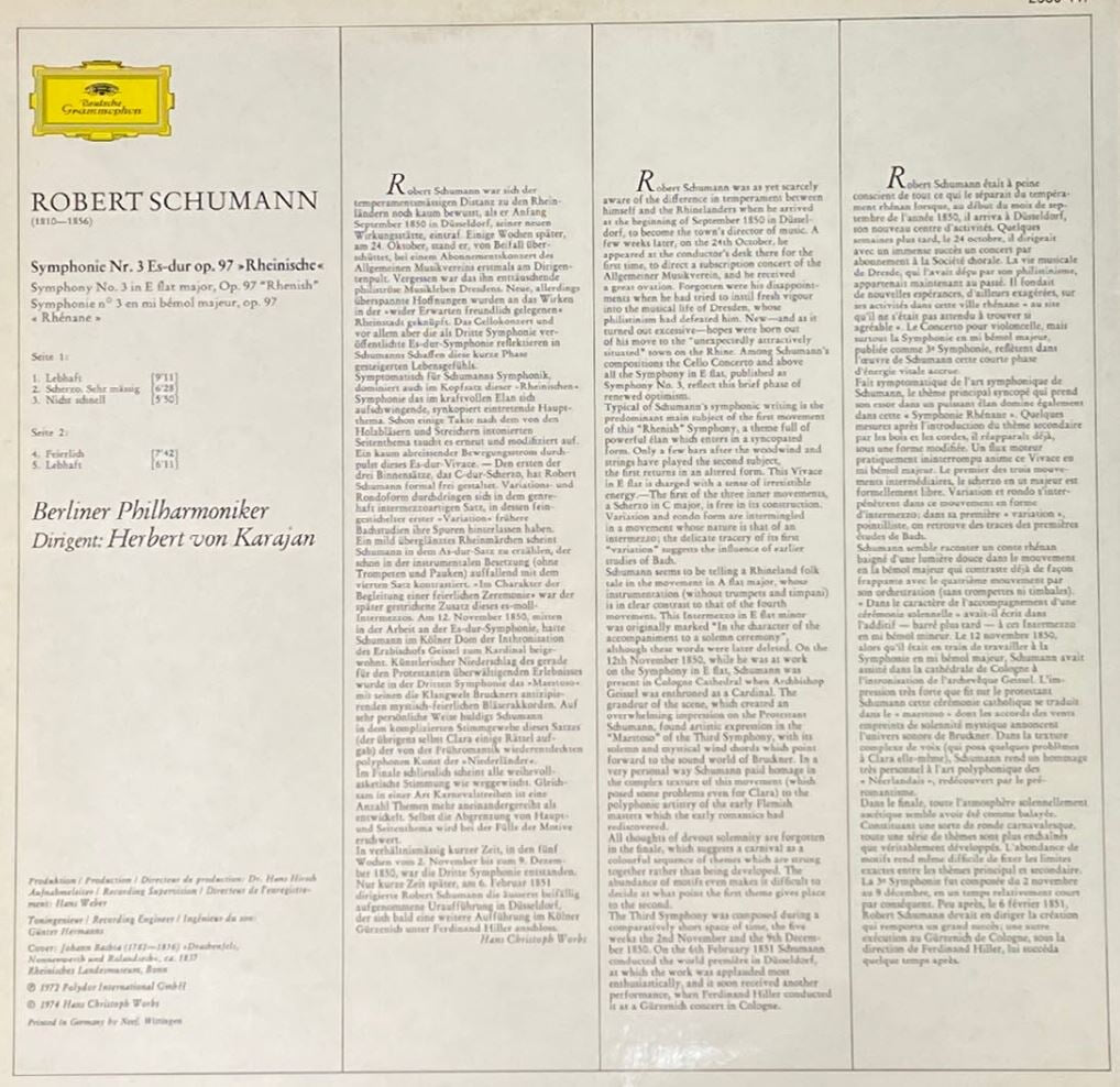 [LP] 카라얀 - Karajan - Schumann Symphony No.3 Rheinische LP [독일반]