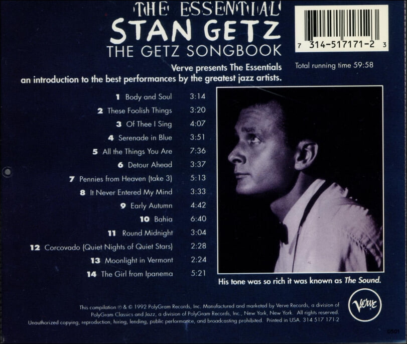 스탄 게츠 (Stan Getz) - The Essential Stan Getz(The Getz Songbook) (US발매)