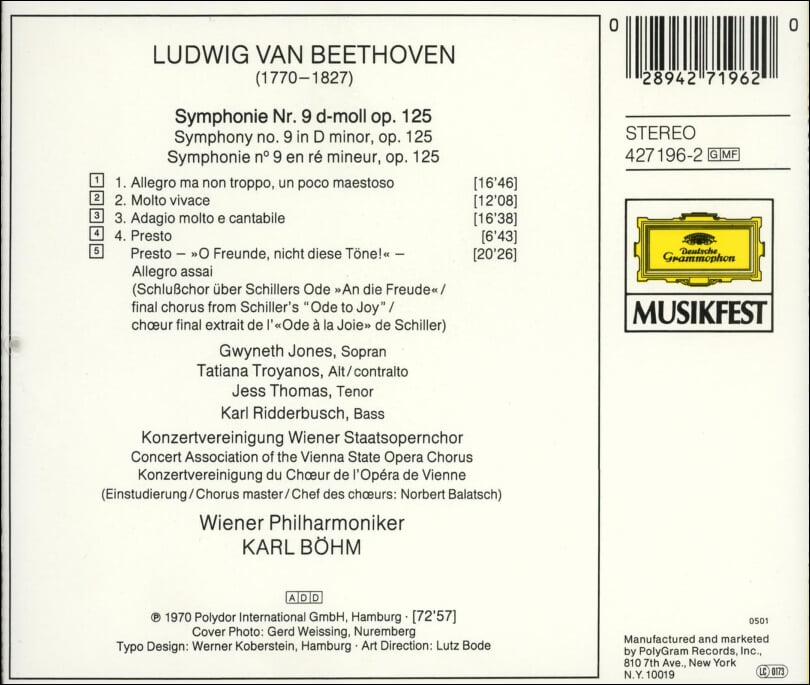 Beethoven : Symphonie Nr. 9 - 칼 뵘 (Karl Bohm)(US발매)