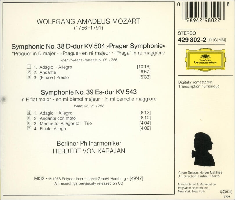 Mozart : Symphonies Nos. 38 "Prague" & 39 - 카라얀 (Karajan)(US발매)