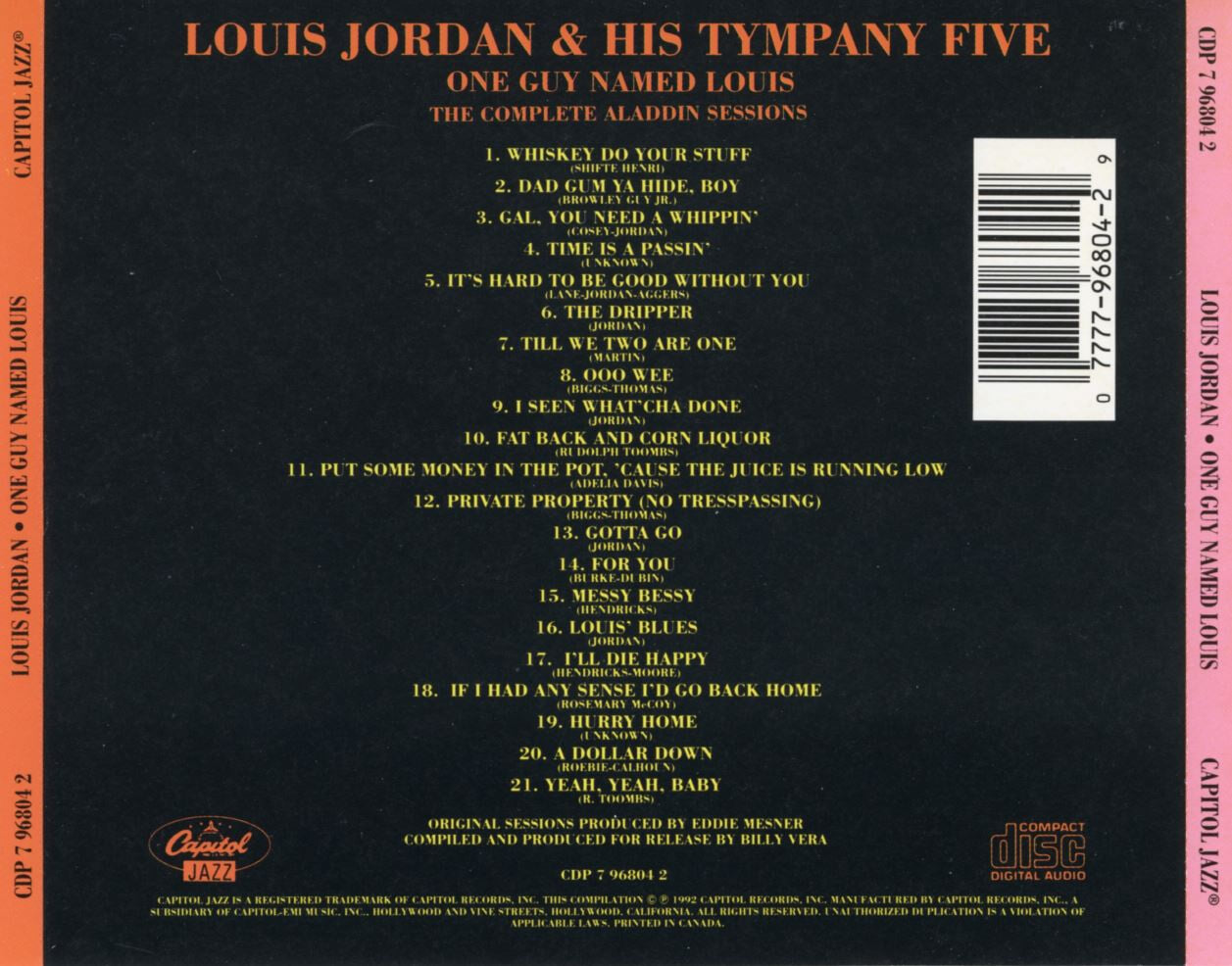 루이스 조던 - Louis Jordan - One Guy Named Louis The Complete Aladdin Sessions [U.S발매]