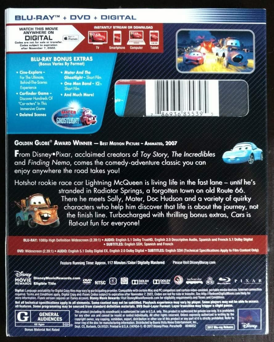 Cars 카즈 자동차 Disney Movie Club Exclusive Blu-ray, DVD, Digital Combo Pack [Blu-ray] [2017] 디즈니 블루레이