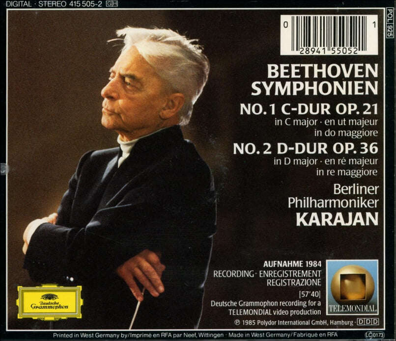 Beethoven : Symphonien 1 & 2 - 카라얀 (Herbert Von Karajan)(독일발매)