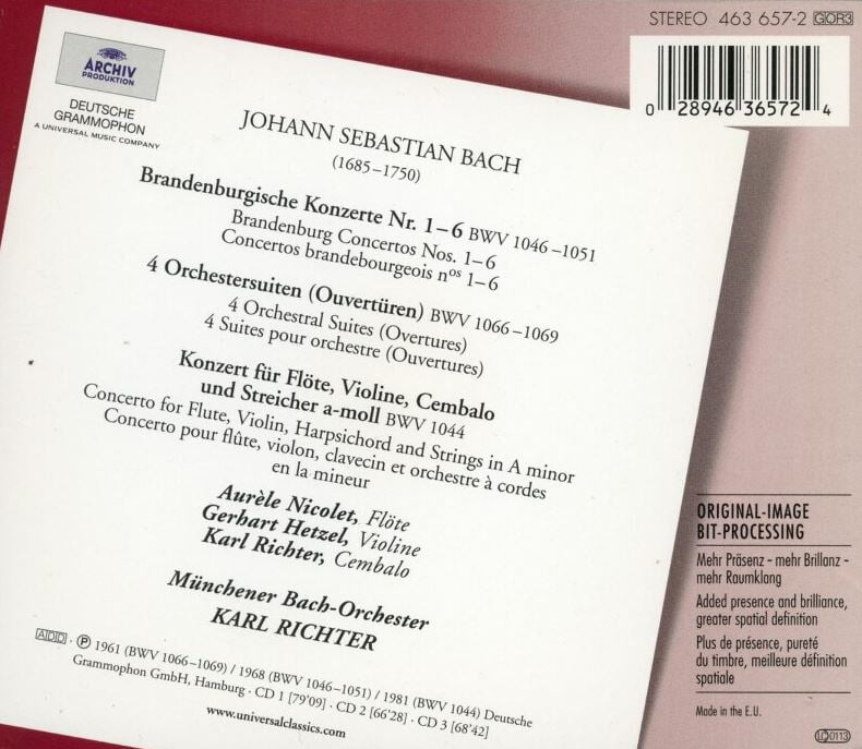 칼 리히터 - Karl Richter - Bach 6 Brandenburgische Konzerte,Tripelkonzert BWV.1044 3Cds [E.U발매]