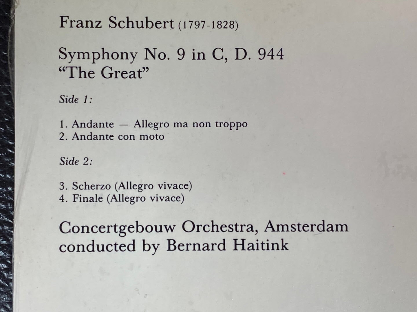 [LP] 베르나르트 하이팅크 - Bernard Haitink - Schubert Symphony No.9 The Great LP [미개봉] [홀랜드반]