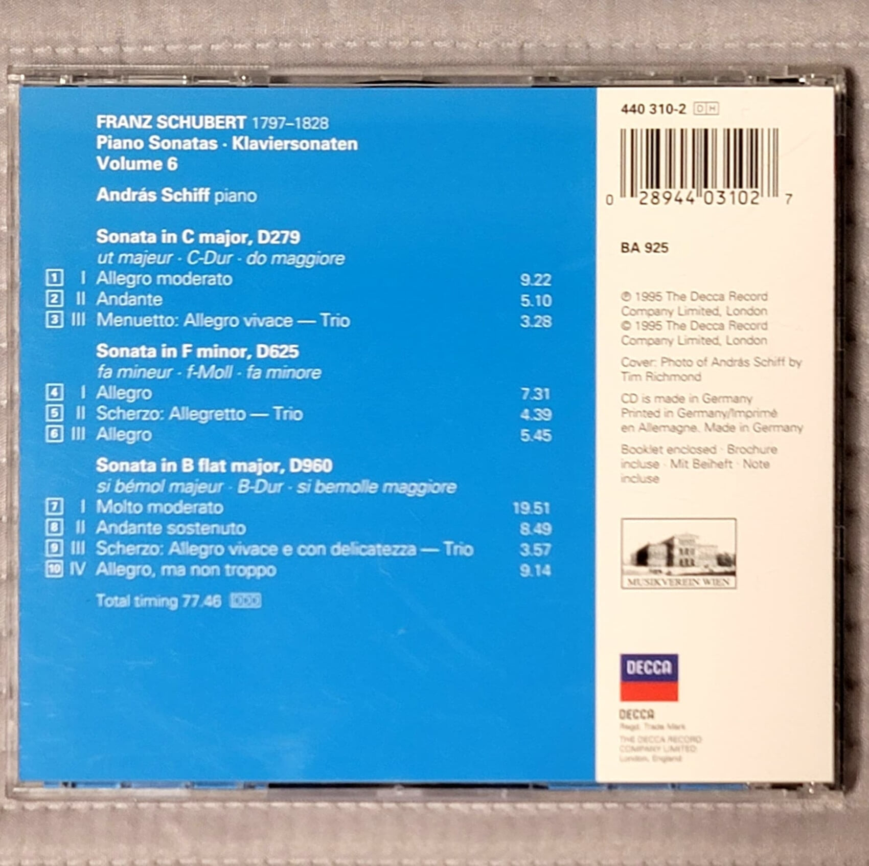 슈베르트 피아노 소나타 D279 D625 D960 안드라스 쉬프 Schubert Piano Sonatas Andras Schiff