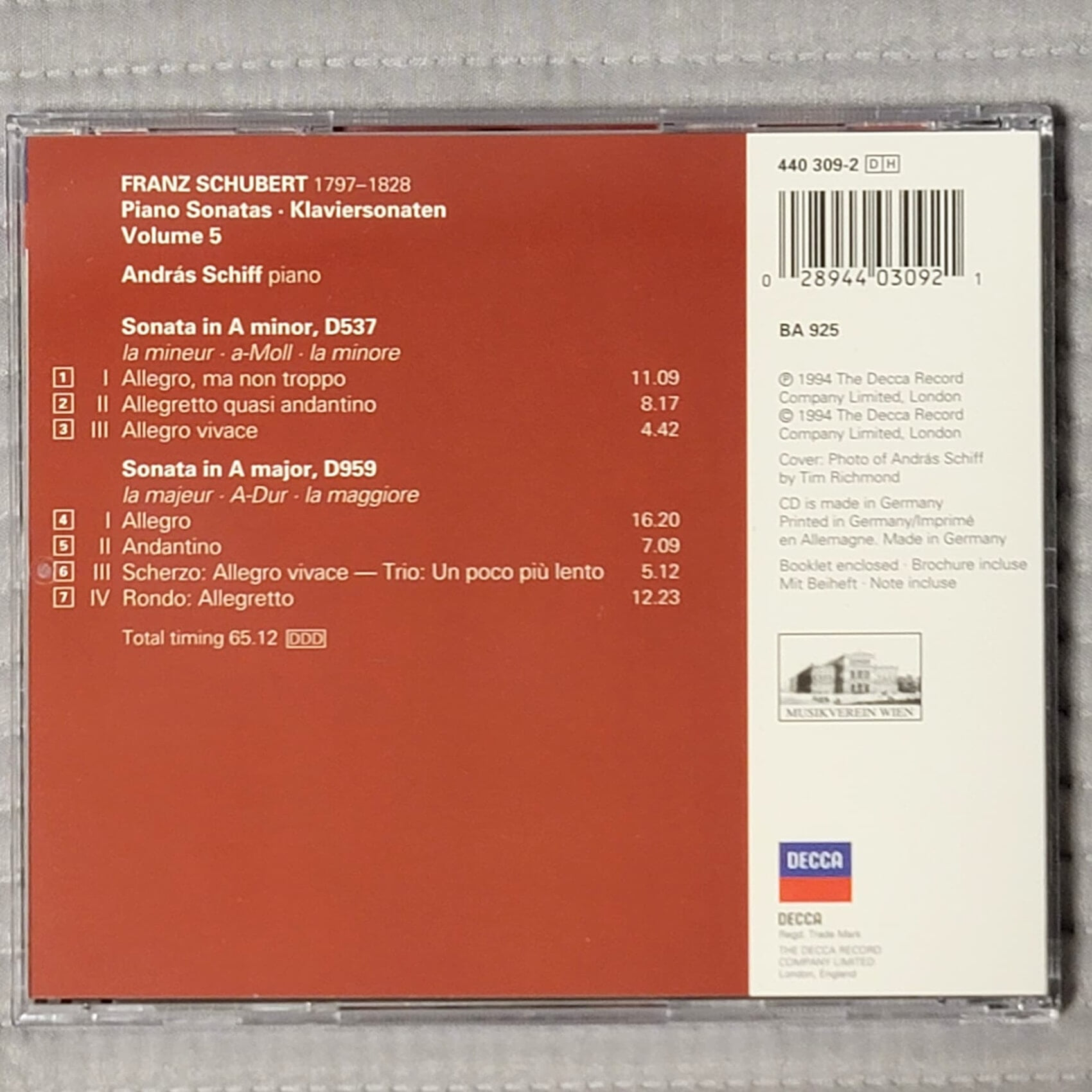 슈베르트 피아노 소나타 D537 D959 안드라스 쉬프 Schubert Piano Sonatas Andras Schiff