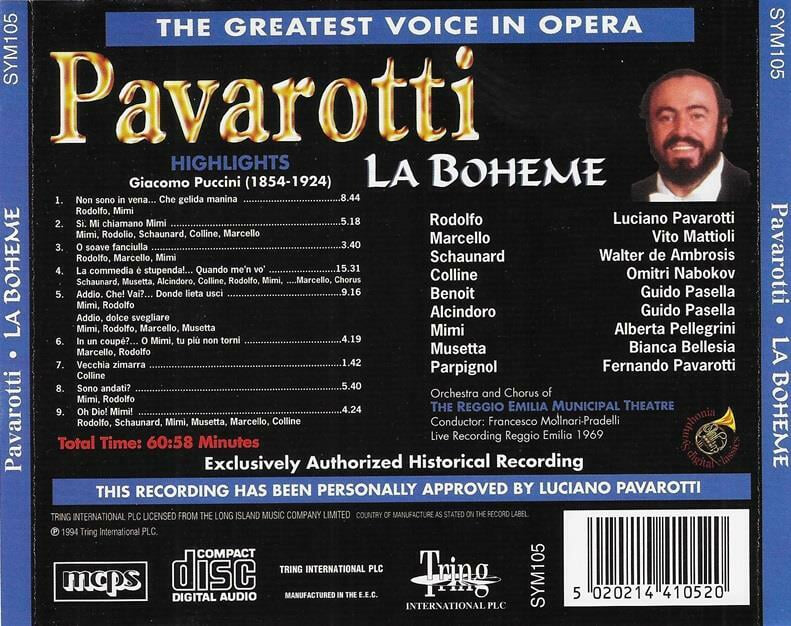 [수입] Luciano Pavarotti - The Greatest Voice in Opera : Highlights From La Boheme