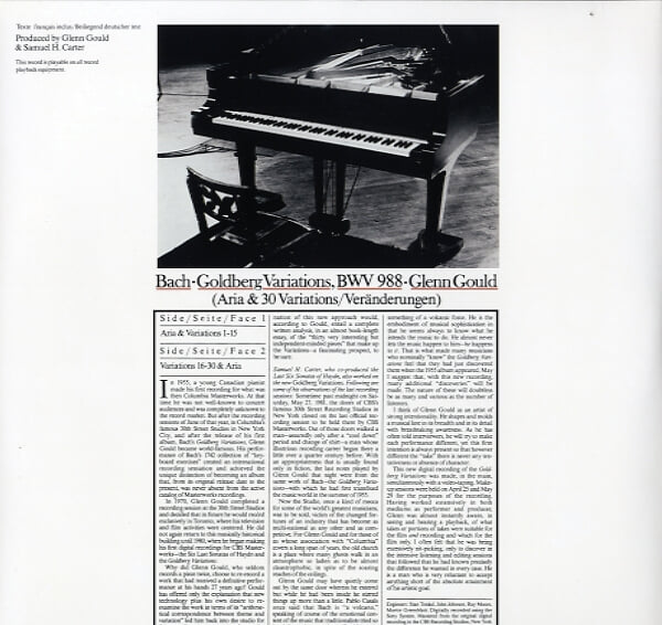 바흐: 골드베르크 변주곡 1981년 녹음 (Bach: Goldberg Variations - 1981 Recording) (Gatefold)(180g)(LP) - Glenn Gould