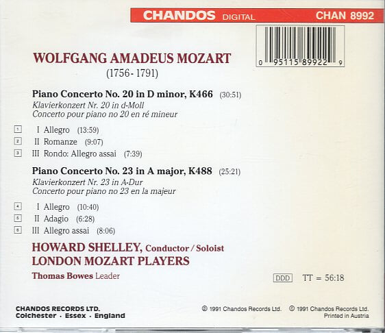 [수입] Mozart Piano Concertos No.20 K.466 & No.23 K.488 - Shelley