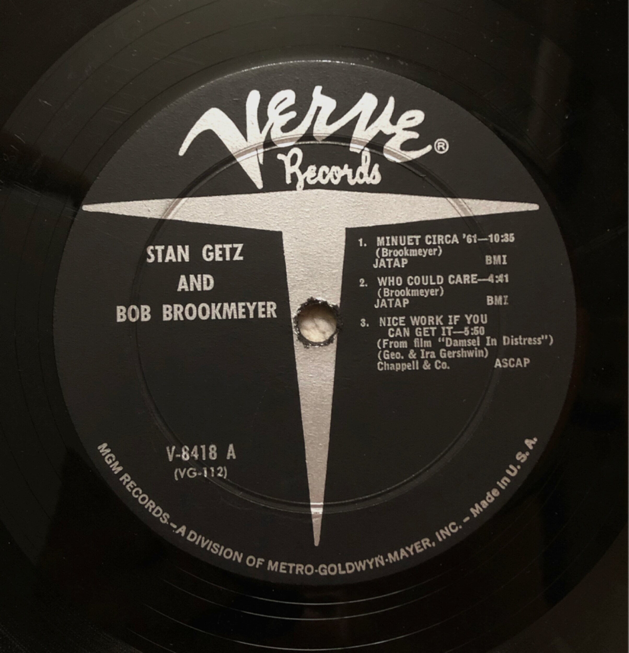 [LP] 수입원반 STAN GETZ - BOB BROOKMEYER V-8418 (MONO반)