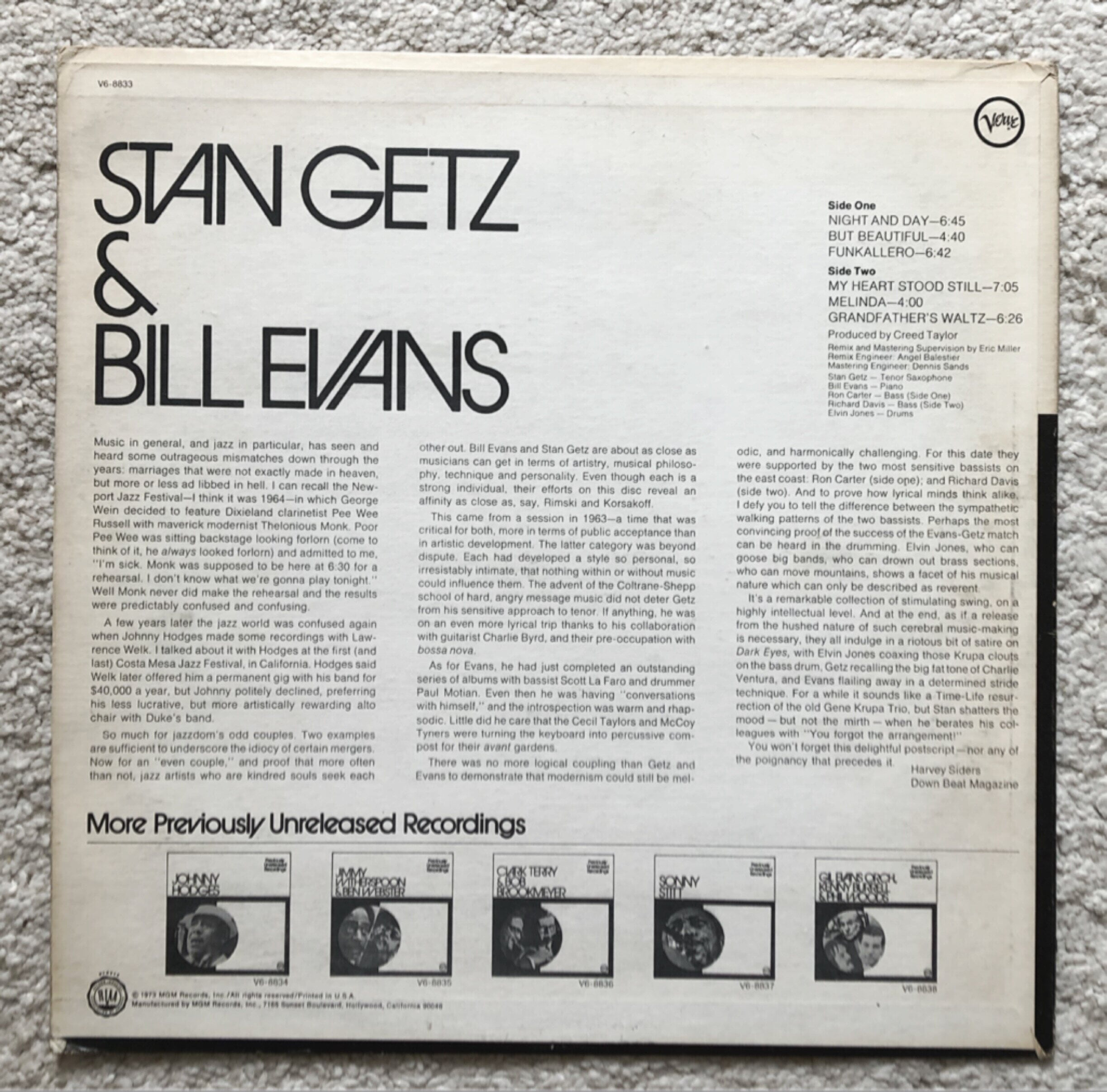 [LP] 수입원반 STAN GETZ & BILL EVANS V6-8833