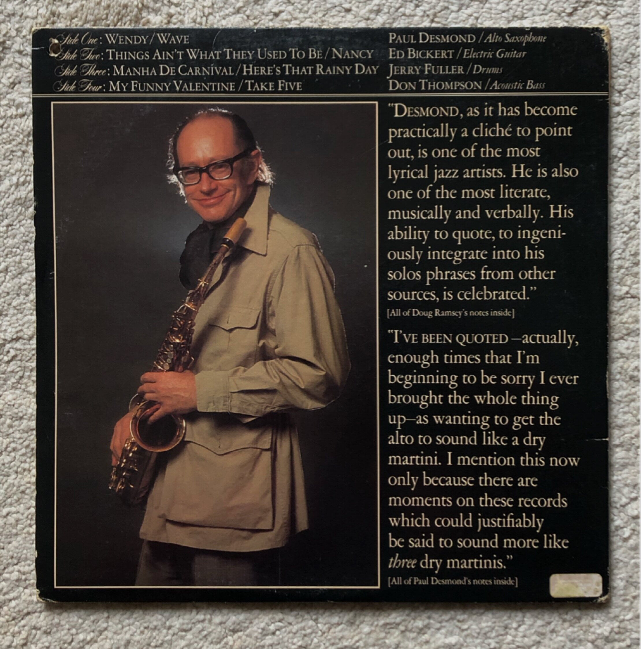 [LP] 수입원반 THE PAUL DESMOND QUARTET SP-850 (2LP SET) 