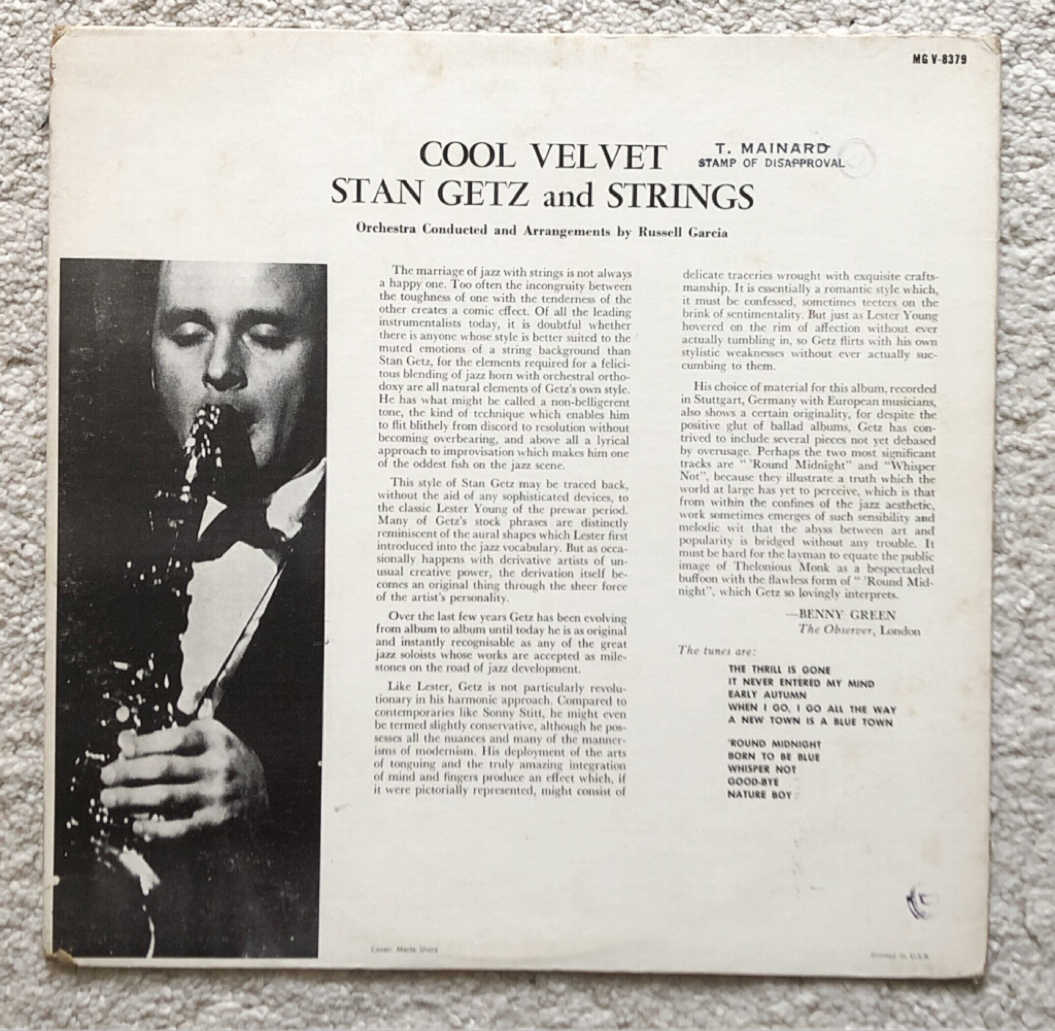 [LP] 수입원반 STAN GETZ & STRINGS MG V-8379