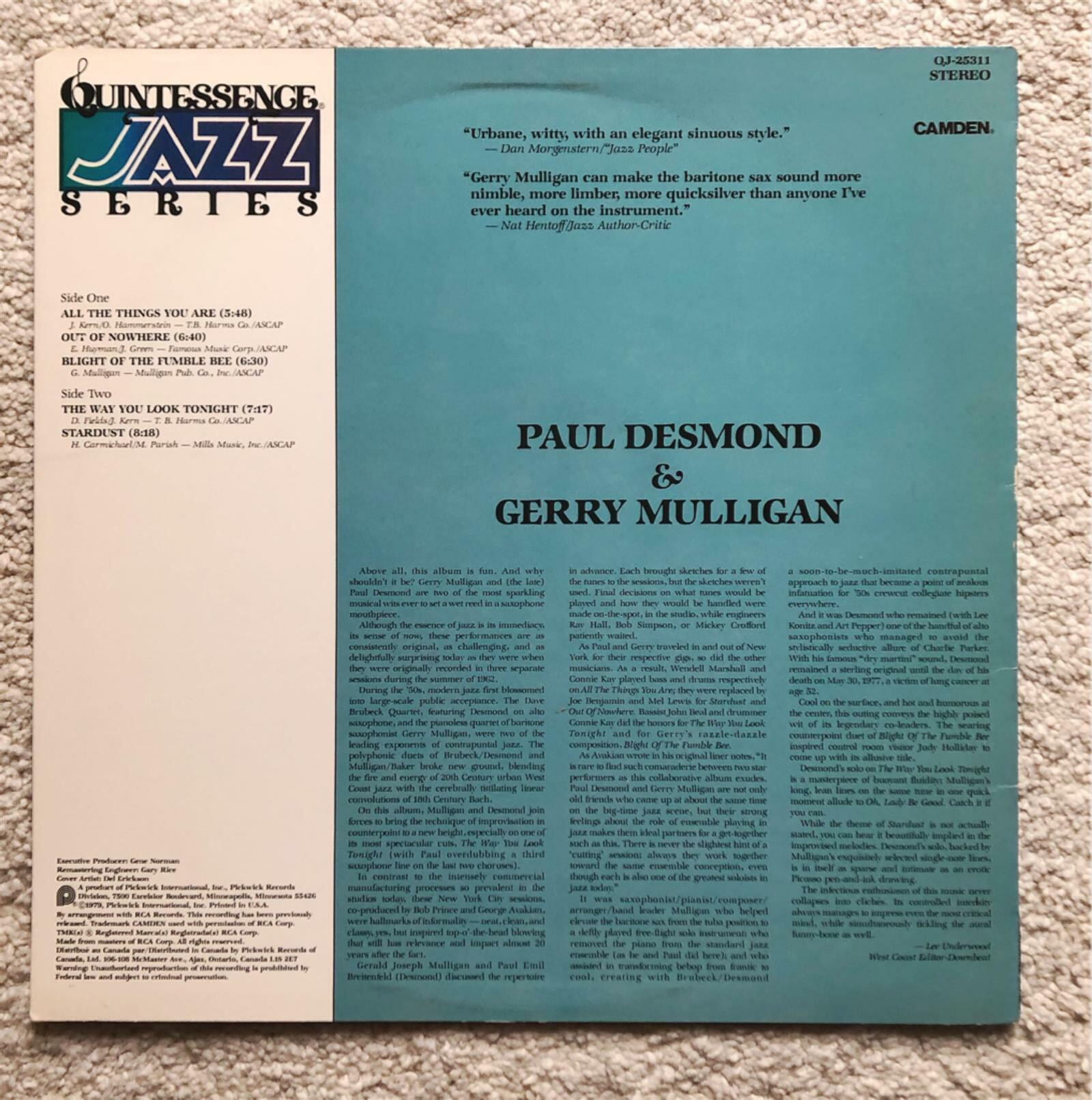 [LP] 수입원반 PAUL DESMOND & GERRY MULLIGAN QJ-25311