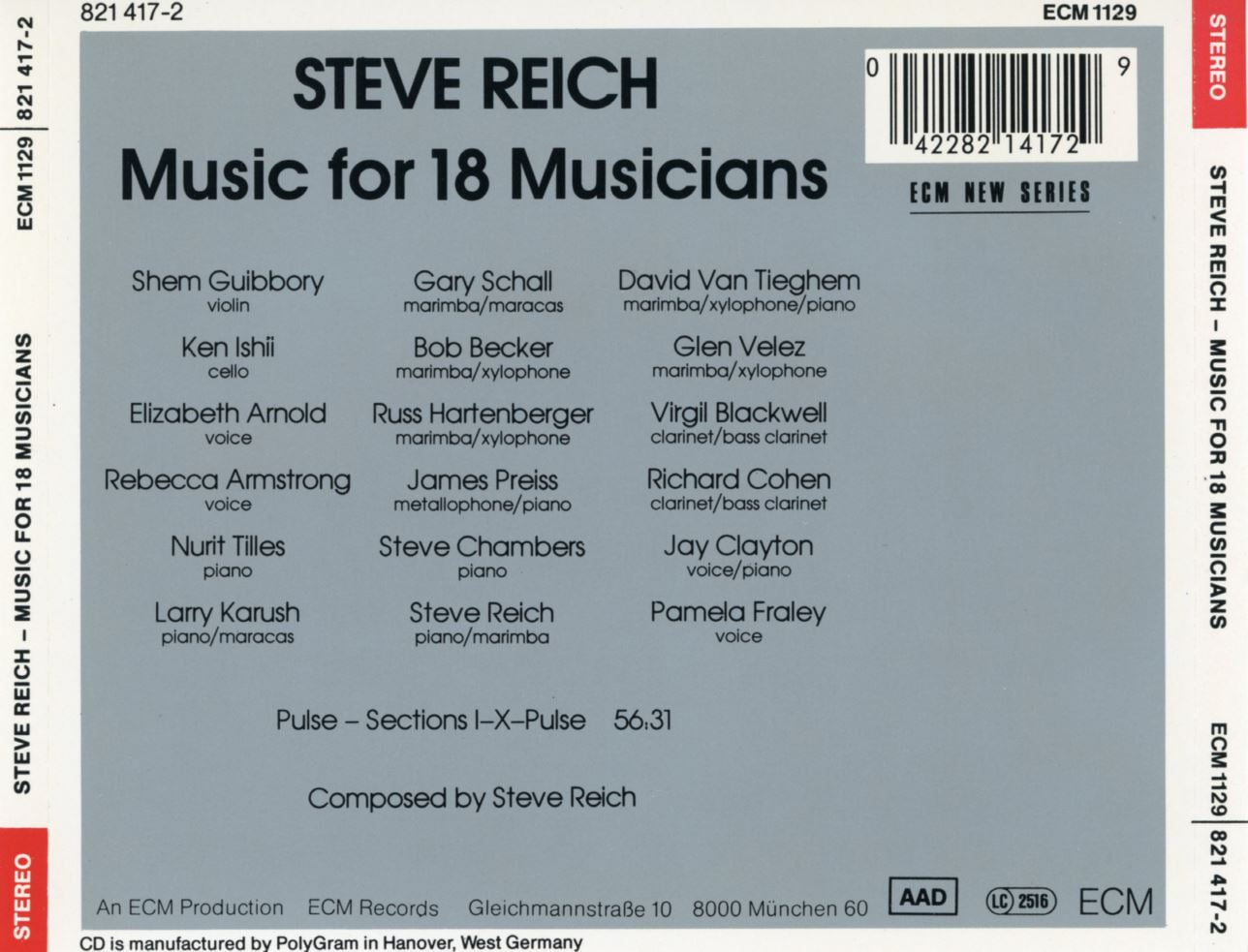 스티브 라이히 - Steve Reich - Music For 18 Musicians [독일발매] 