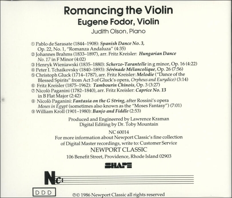 Romancing The Violin - 포더 (Eugene Fodor), 올슨 (Judith Olson) (US발매)