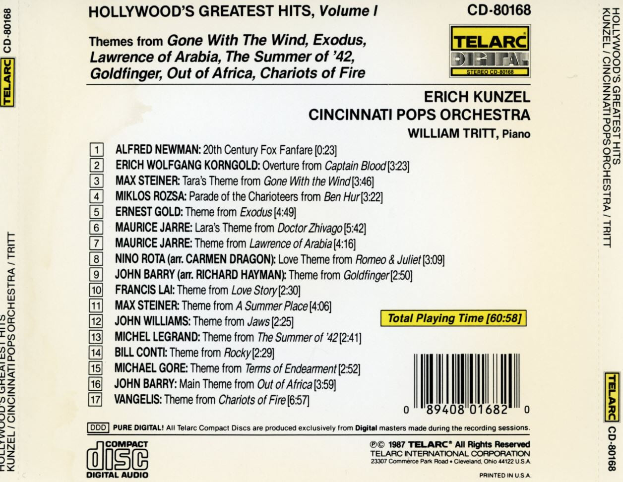 에릭 쿤젤 - Erich Kunzel Cincinnati Pops Orchestra - Hollywood's Greatest Hits, Vol.1 [U.S발매]