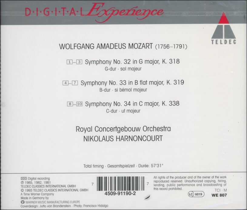 Mozart : Symphonies Nos. 32, 33 & 34 - 아르농쿠르 (Nikolaus Harnoncourt) (독일발매)(미개봉)